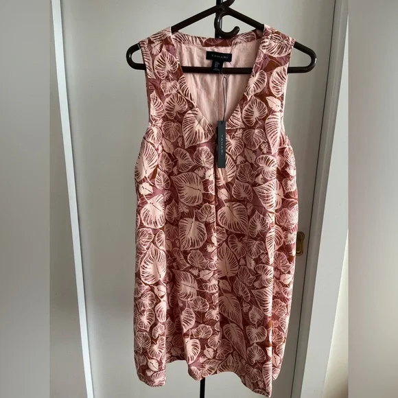 Tahari | Dresses | Tahari Brand Linen Shift Trapeze Dress Hawaiian Rust  Pink Floral Leaf | Poshmark